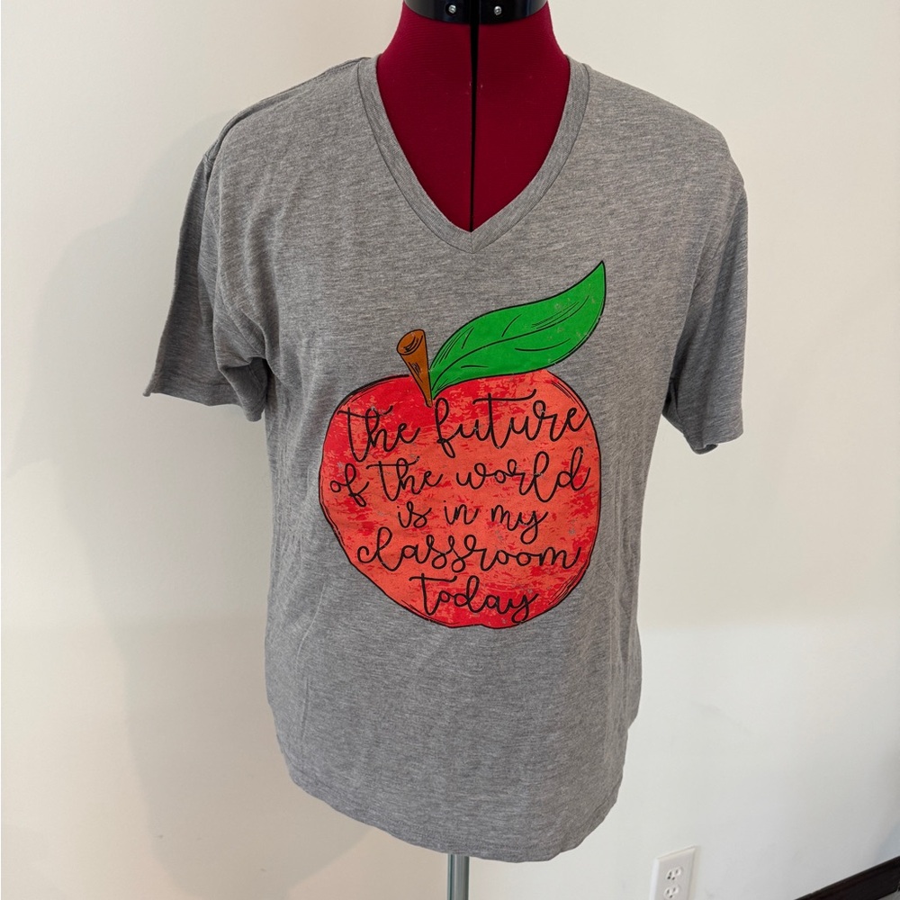 Gray Kids Shirt with Red Apple Design